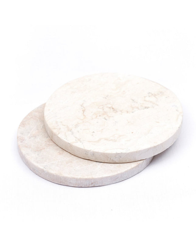 Ronde marmeren onderzetters set van 4 of 8 handgemaakte RANUKA (wit)