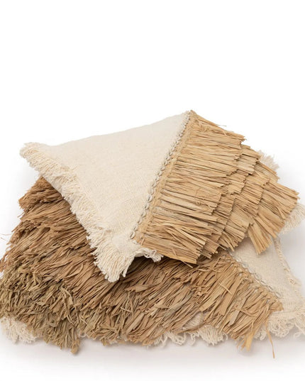 De Raffia Katoenen Kussenhoes - Naturel Wit - 60x60