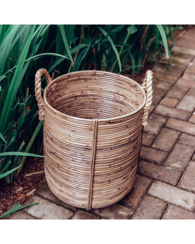 Rotan wasmand rond – rotan plantenmand – grote Boho mand – decoratieve mand handgemaakt van rotan (2 maten Ø 35/40 cm) OTERE