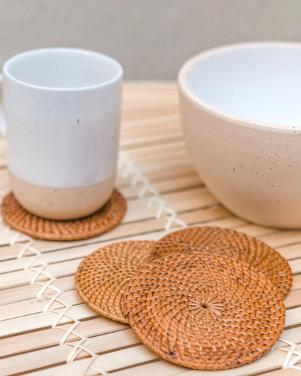 Ronde rotan onderzetters set van 4 of 8 handgemaakte TIBU