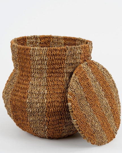 Tacoma Opbergmand met Deksel - H47 x Ø50 cm - Jute - Geel