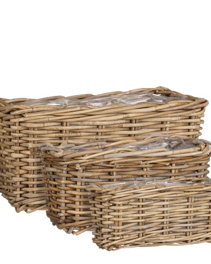 Marcia Plantenmand voor Buiten - Set van 3 - L40 x B23 x H20 cm - Rotan - Grijs