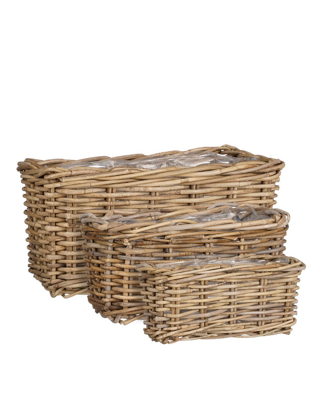 Marcia Plantenmand voor Buiten - Set van 3 - L40 x B23 x H20 cm - Rotan - Grijs
