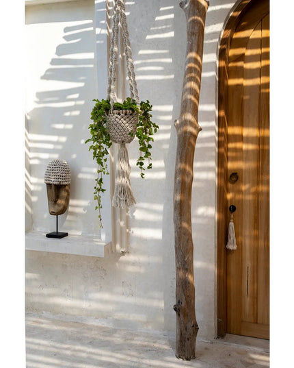 De Gedraaide Macramé Plantenhouder - Natuurlijk Wit - L