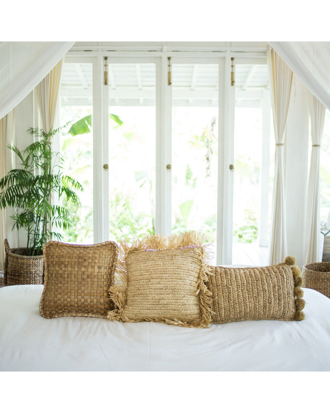 Sierkussen met vulling | Decoratief Kussen | Sofa Kussen SANUR gemaakt van Raffia