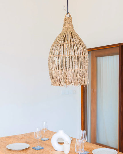 Plafondlamp van zeegras – Boho lampenkap hanglamp – natuurlijke hanglamp – grote trechtervormige zeegras lampenkap LAMPUNG (Ø 40 cm)