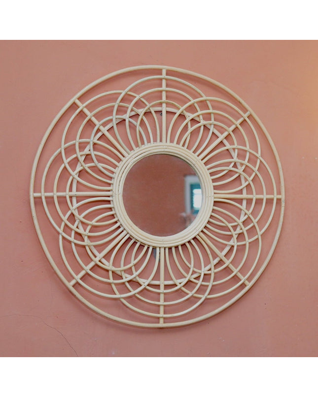 Ronde Rotan Spiegel 58 cm | Handgemaakte Boho Wandspiegel PUTUK