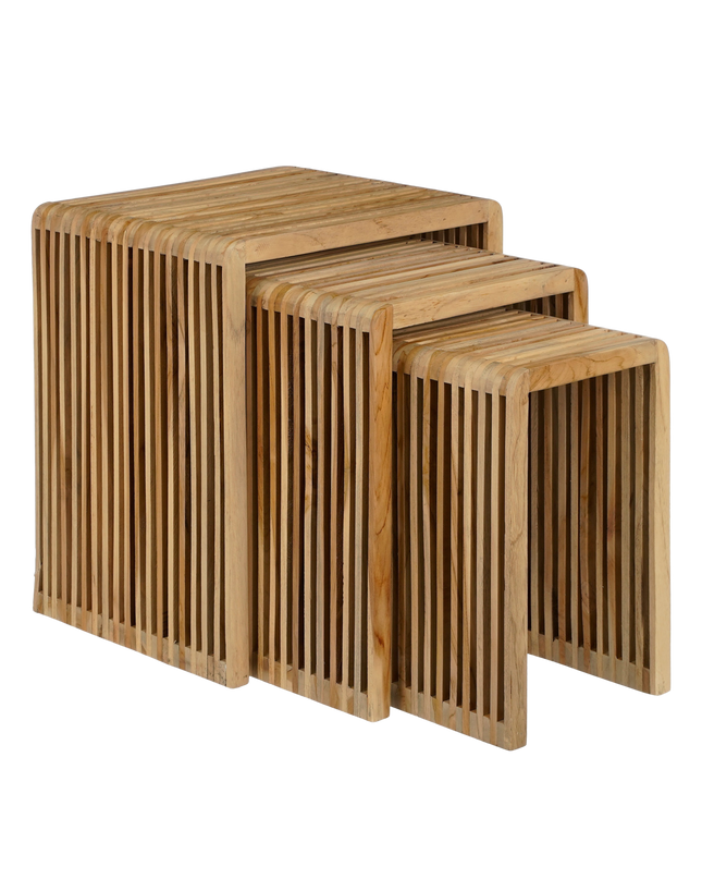 Yonker Bijzettafel - Set van 3 - L44 x B34 x H50 cm - Gerecycled Hout - Bruin