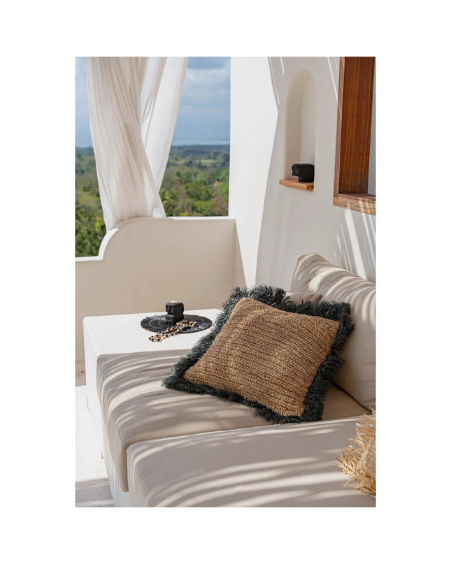 De Raffia Kussenhoes Vierkant - Naturel Zwart - 60x60