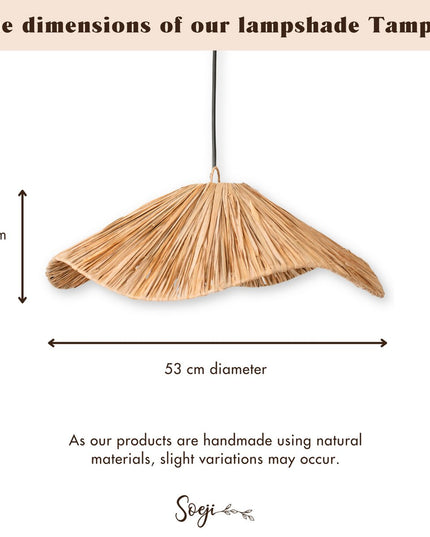 Boho lampenkap – grote raffia plafondlamp – natuurlijke hanglamp – handgemaakte plafondlamp gemaakt van raffia TAMPAH (Ø 53 cm)