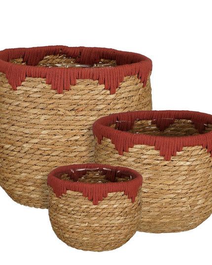 Jorck Plantenmand - Set van 3 - H24 x Ø26 cm - Zeegras - Rood, Bruin