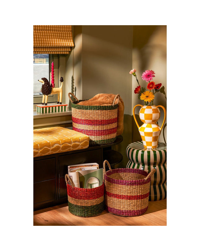 Mand - Set van 3 - H29 x Ø32 cm - Bruin, Rood, Groen, Roze