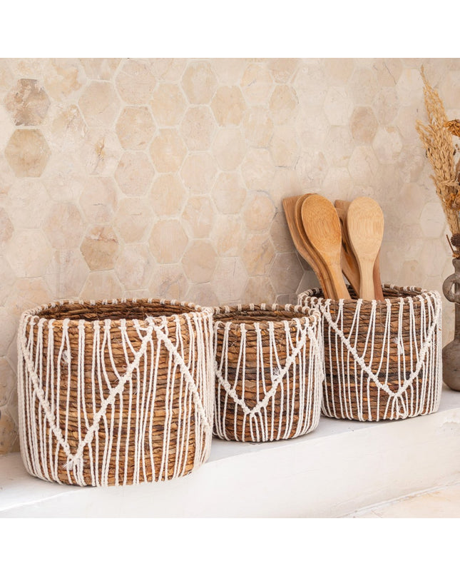 Kleine Zeegrasmand ORIS | Ronde bloemenmand | Geweven Boho-mand | Plantenmand | Plantenbak | Macramé mand