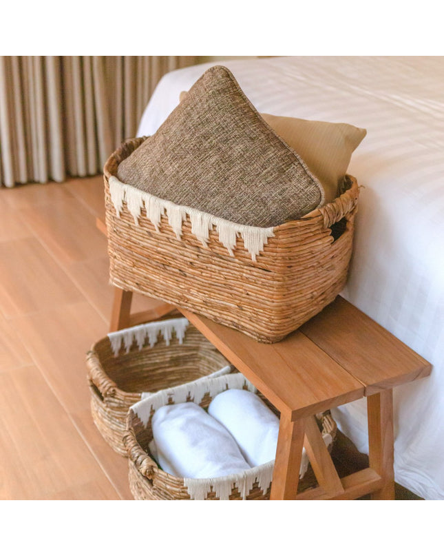 Opbergmand met katoendecor PISANG Decoratieve mand handgeweven van bananenvezel