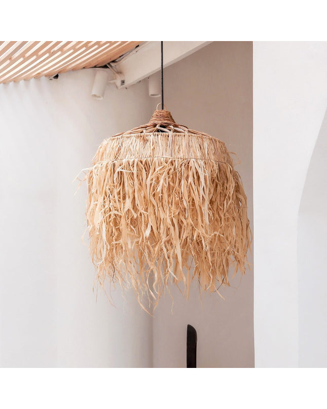 Raffialamp met lange franjes | Lampenkap | Hanglamp KAWI (2 maten)