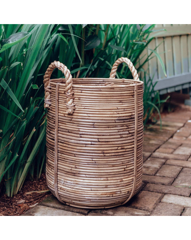 Rotan wasmand rond – rotan plantenmand – grote Boho mand – decoratieve mand handgemaakt van rotan (2 maten Ø 35/40 cm) OTERE