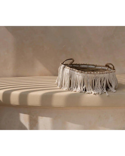 De Boho Fringe Basket - Natural White