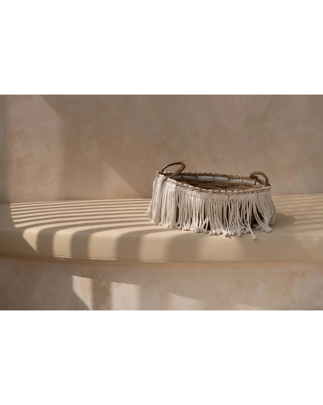 De Boho Fringe Basket - Natural White