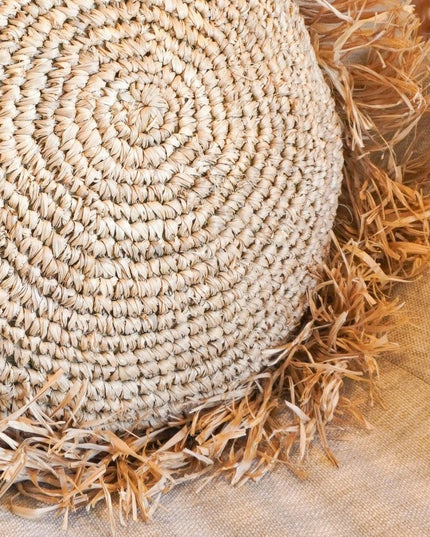 Rond Boho Kussen met Franjes Decoratief Kussen Ø40/50 cm Sierkussen van Raffia Bankkussen met Vulling TARAKAN beige