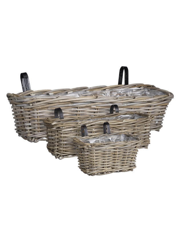 Marcia Balkon Plantenbak - Set van 3 - L60 x B19 x H15 cm - Rotan - Grijs