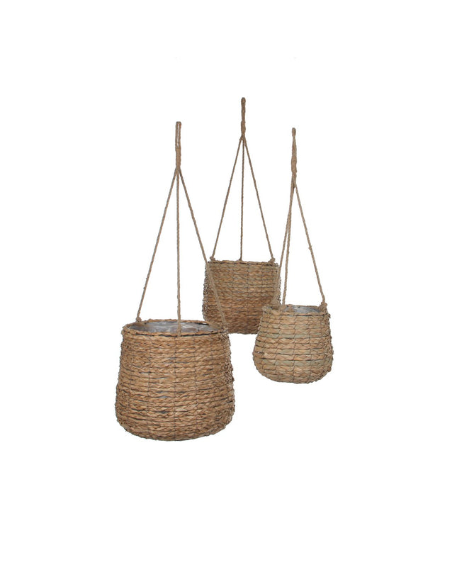 Avalon Hangpot - Set van 3 - H90 x Ø30 cm - Zeegras - Lichtbruin