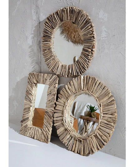 De Driftwood Halo Spiegel - Naturel - M