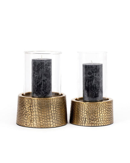 De Croco Kaarsenhouder met Glas - Messing - M