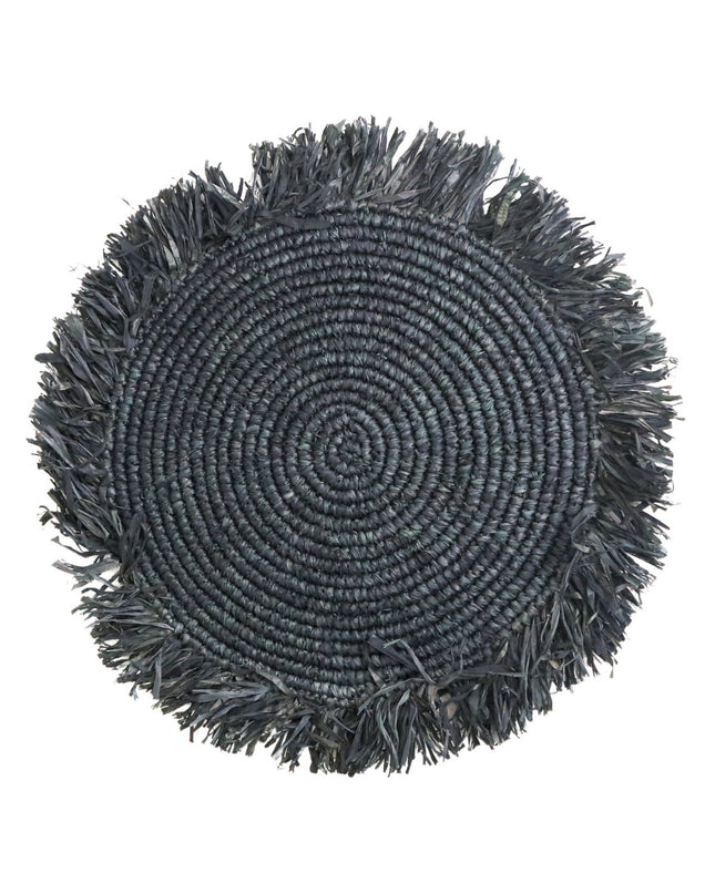 Zwarte Boho Placemat (Set van 2, 4 of 6) 45 cm Tafelmat met Franjes AMBON gemaakt van Raffia