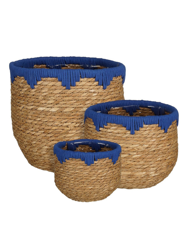 Jorck Plantenmand - Set van 3 - H24 x Ø26 cm - Zeegras - Blauw, Bruin